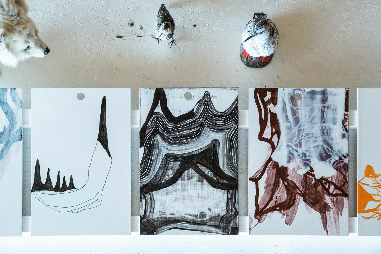 Works on aluminium plate in The Expedition a solo exhibition by Olav Christopher Jenssen at Northern Norway Art Museums Kunsthall Svalbard c OCA Herman Dreyer