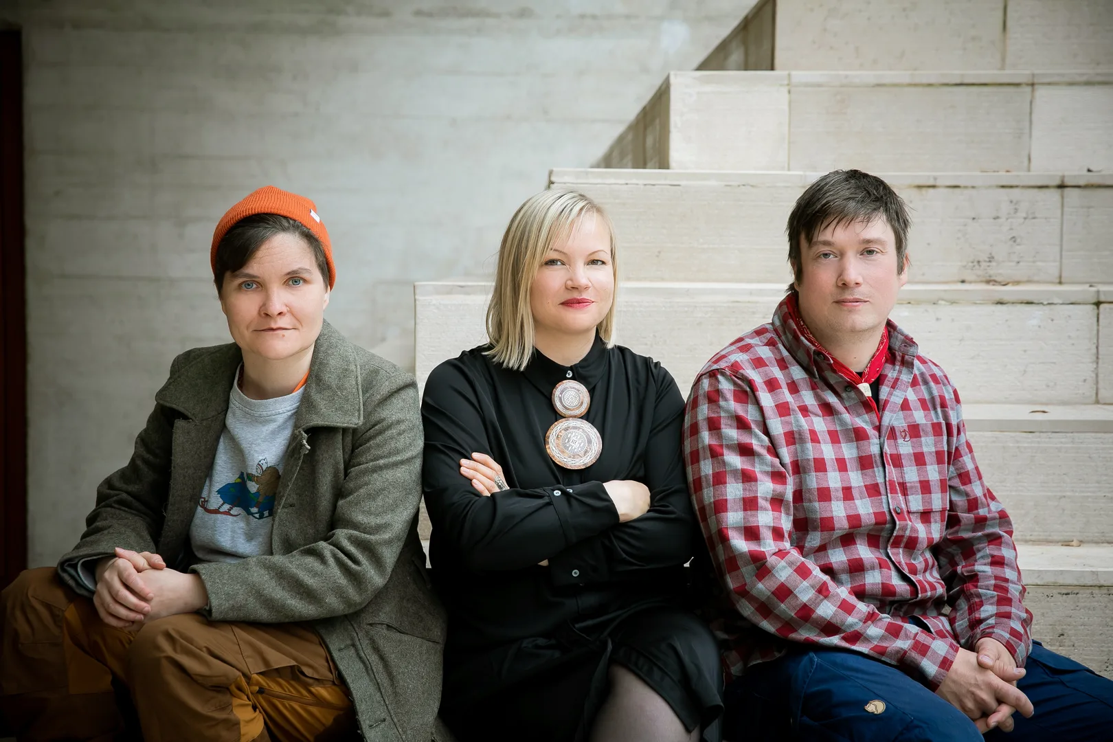 The artists of The Sami Pavilion Pauliina Feodoroff Maret Anne Sara and Anders Sunna Photo Marta Buso OCA